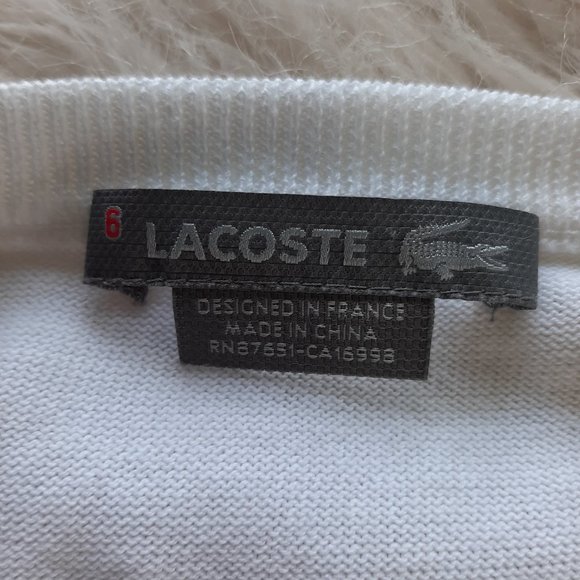 Lacoste Men's White Geometric Pattern Cotton V-Neck Sweater Size 6 -XL - Picture 5 of 10
